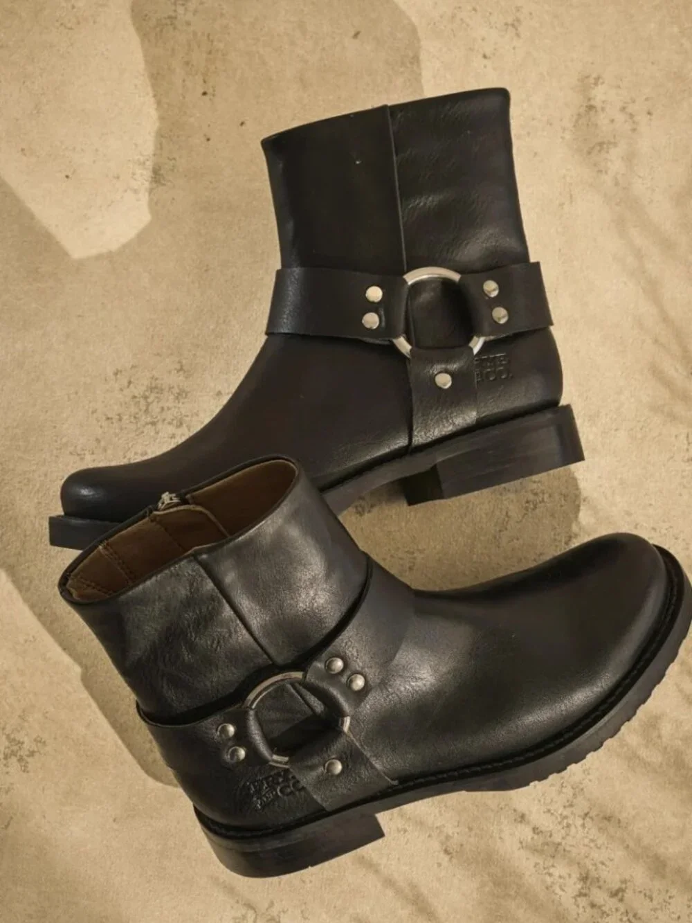 Women's Frye & Co Chesnee Harness Short Moto Boots in Black Faux Leather NEW